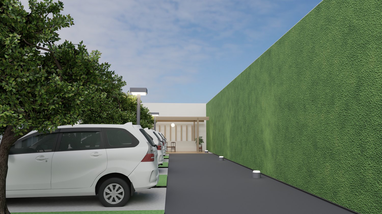 Taman vertikal sepanjang jalur parkir